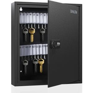 Uniclife 60 Position Slotted Key Cabinet with Combination Lock Resettable Black Digital Security Storage Box Steel Key Organizer with Slotted Racks White Key Tag Labels and Permanent Pen