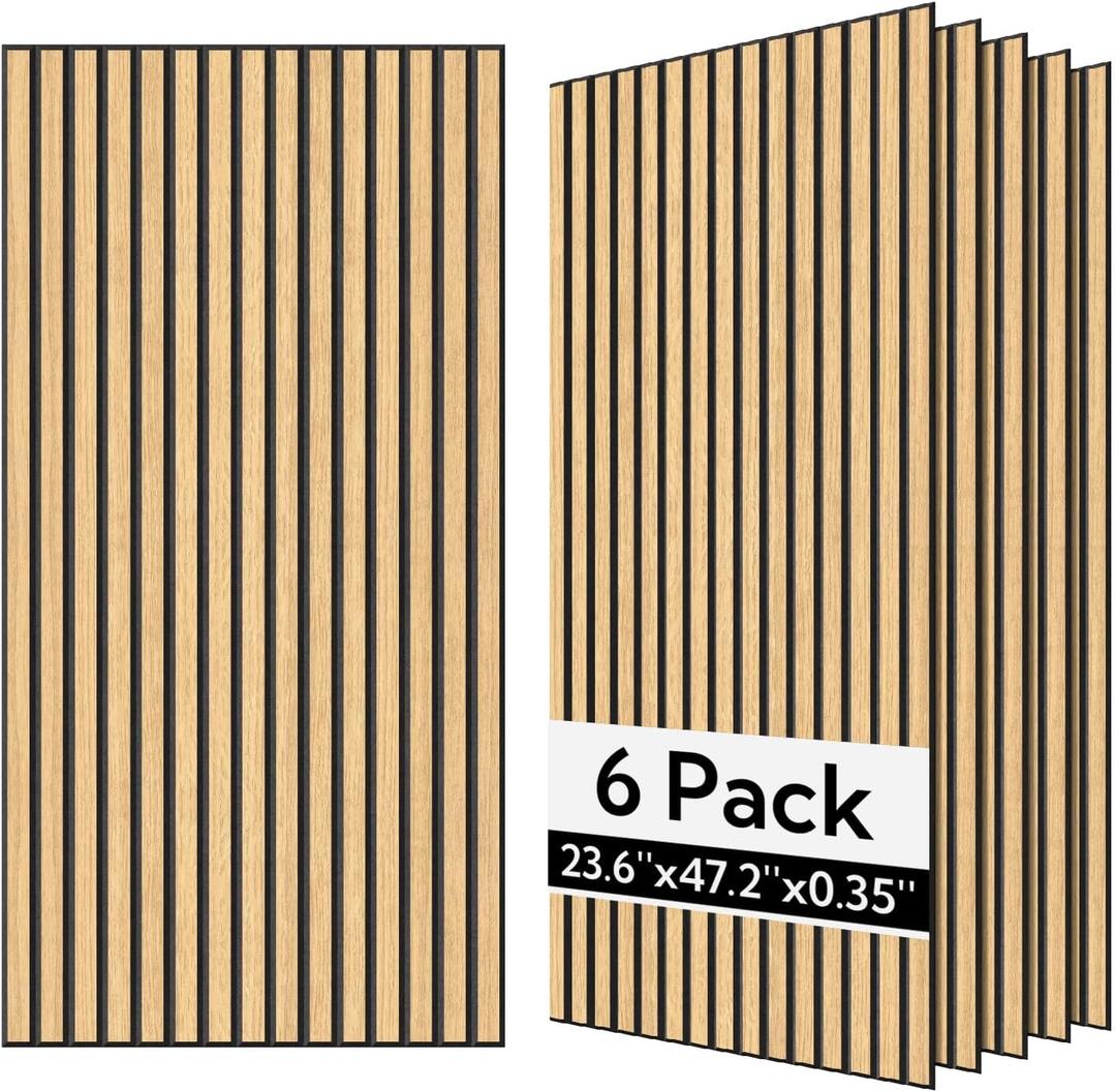 Olanglab Wood Veneer Acoustic Wall Panels 6 Pack, 23.6"×47.2" Sound Absorbing Wall Panels for Interior Wall Decor, Warm Oak