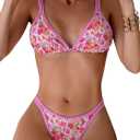 TASHEHE Women's Bikini Set High Leg Cut Double Straps Cute Triangle Swimsuit High Waist Two Piece Bathing Suit (Medium, Floral Rose Red / 402)