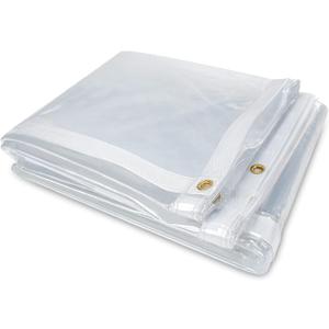 10 x 10FT Outdoor Clear Tarp Curtain Waterproof Wind-Proof 24 Mil Transparent Vinyl Tarp for Patio Pergola Garden Canopy Rainproof Anti-Tear PVC Thick Cover with Grommets