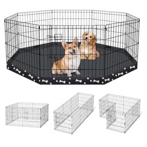 Dog Pen Pet Playpen Dog Fence Indoor Foldable Metal Wire Exercise Puppy Play Yard Pet Enclosure Indoor Outdoor 8 Panels 24 Inch with Bottom Pad (Bottom Cover Fence with Printing)