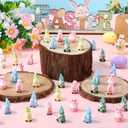 DoubleFill 60 Pcs Mini Easter Gnome Figurine Bunny Resin Gnomes 5 Styles Spring Miniature Figures for Easter Spring Festival Party Favors Gifts Home Table Landscape Decor