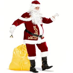 JONRRYIN Santa Claus Costume for Men, 15Pcs Deluxe Santa Claus Outfit Adults Men Set Professional Christmas Clause Suit Adult (M)