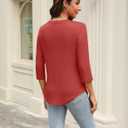 Womens Tops 3/4 Length Sleeve Round Neck Casual Loose Fit Tunic Tops Basic Pleated Shirts 2025 (Large, Red)