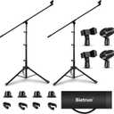 Microphone Stand Pack of 2, Bietrun Tripod Mic Stand Adjustable Boom Height, with Carry Bag & Mic Clips, Detachable Boom Mic Stand for Singing Performance Wedding Stage Church