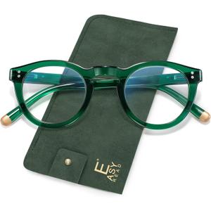 EASY READ Retro Round Blue Light Blocking Reading Glasses for Women,Anti UV Readers for Women with Spring Hinge(Green,+2.50)