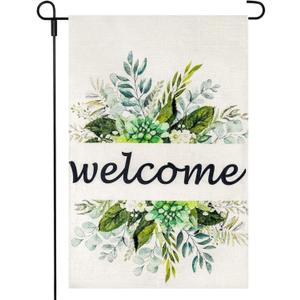 Spring Summer Floral Welcome House Flag 28x40 Inch Double Sided Outside Décor, Eucalyptus Seasonal Farmhouse Yard Outdoor Flags