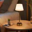 Cordless LED Table Lamp, Dimmable Bedside Lamp with Solid Wood Base Built-in Rechargeable Battery, Patio Wireless Table Lamp, Bedside Night Lamp for Restaurant, Antique Brass, MT2316 (Gold)