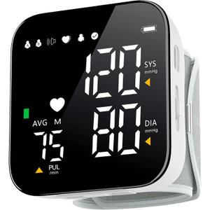 Blood Pressure Monitor Rechargeable Wrist Blood Pressure Cuff Adjustable Digital BP Machine 2x90 Readings Voice Broadcast Backlit Display for Home Use with Carrying Case