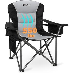KingCamp Oversized Camping Chair with Adjustable Lumbar Support, 550lbs Heavy Duty Padded Folding Lawn Chair for Adults, Outdoor Armchair with Cooler Bag, Cup Holder & Side Pocket for Fishing, Travel