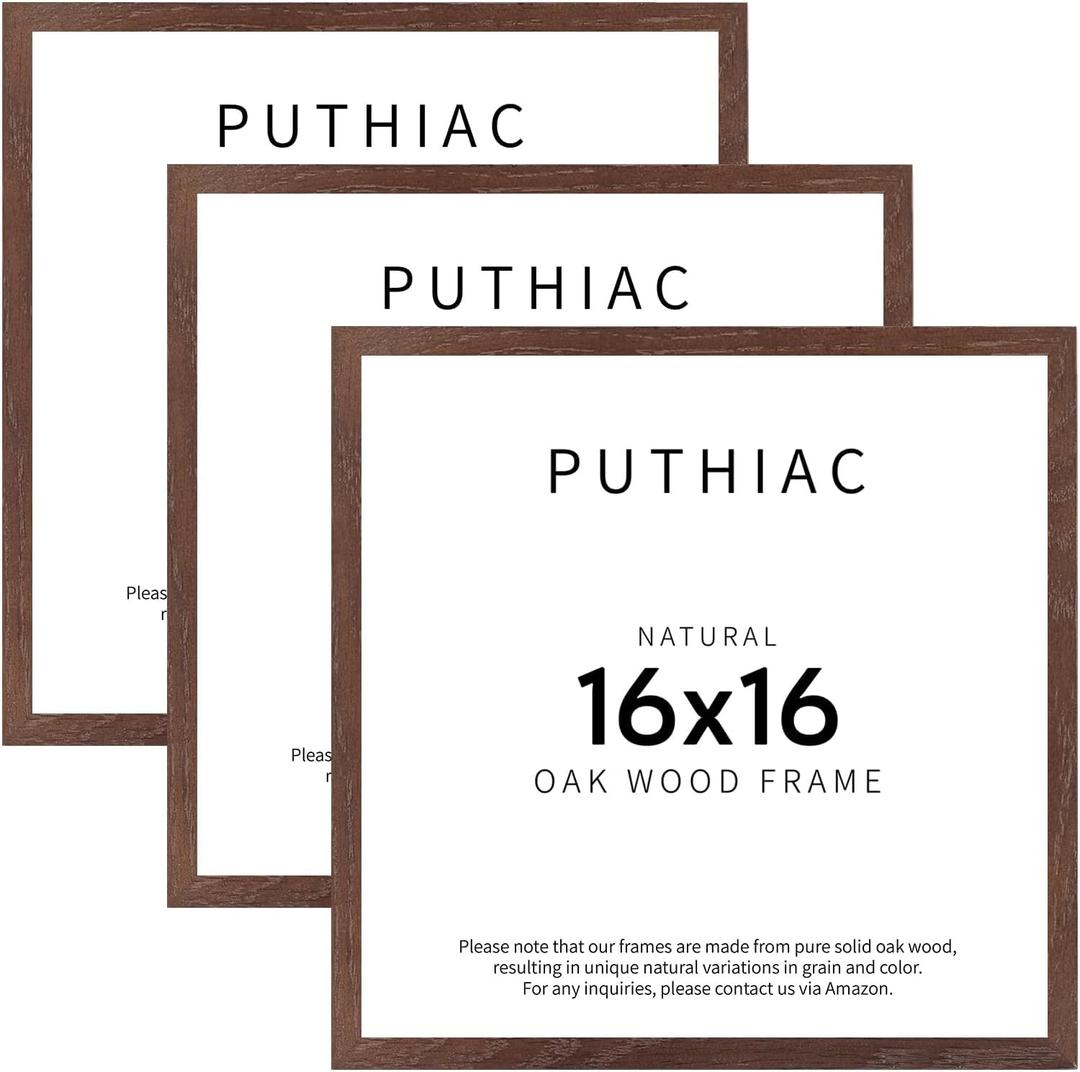 puthiac 16x16 Solid Oak Wood Picture Frames, Walnut, 3 Pack