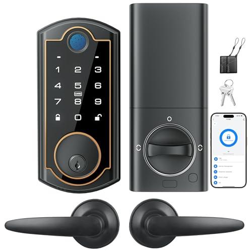 WiFi Smart Lock ST380 with 2 Lever Handles Set, Fingerprint Keyless Entry Door Lock for Front Door, with Security Smart Deadbolt and Touchscreen Keypad, App Remote Control &Auto Lock, IP56 Waterproof