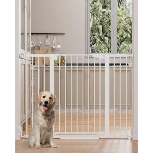 Cumbor 36" Extra Tall 29.7-51.5" Baby Gate for Stairs, Easy Walk Through Dog Gates for Doorways Extra Wide, Pressure Mounted Tall Pet Gate Indoor, Safety Auto-Close Child Gate for Kids, White