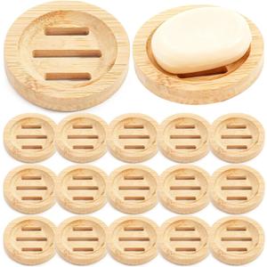 24PCS Bamboo Soap Dishes,3.2 in Round Wooden Soap Holder with Drainage Slots, Waterproof Lacquered Soap Bar Tray for Bathroom Shower, Shampoo Bar Holder, Scrub Sponge Tray