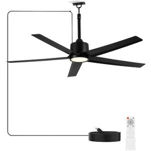 Ocioc 52" Outdoor Ceiling Fans with Light,Plug in Ceiling Fan with Quiet DC Motor Dimmable with Remote for Porch Patios Pavilion Indoor/Outdoor Use(Black)