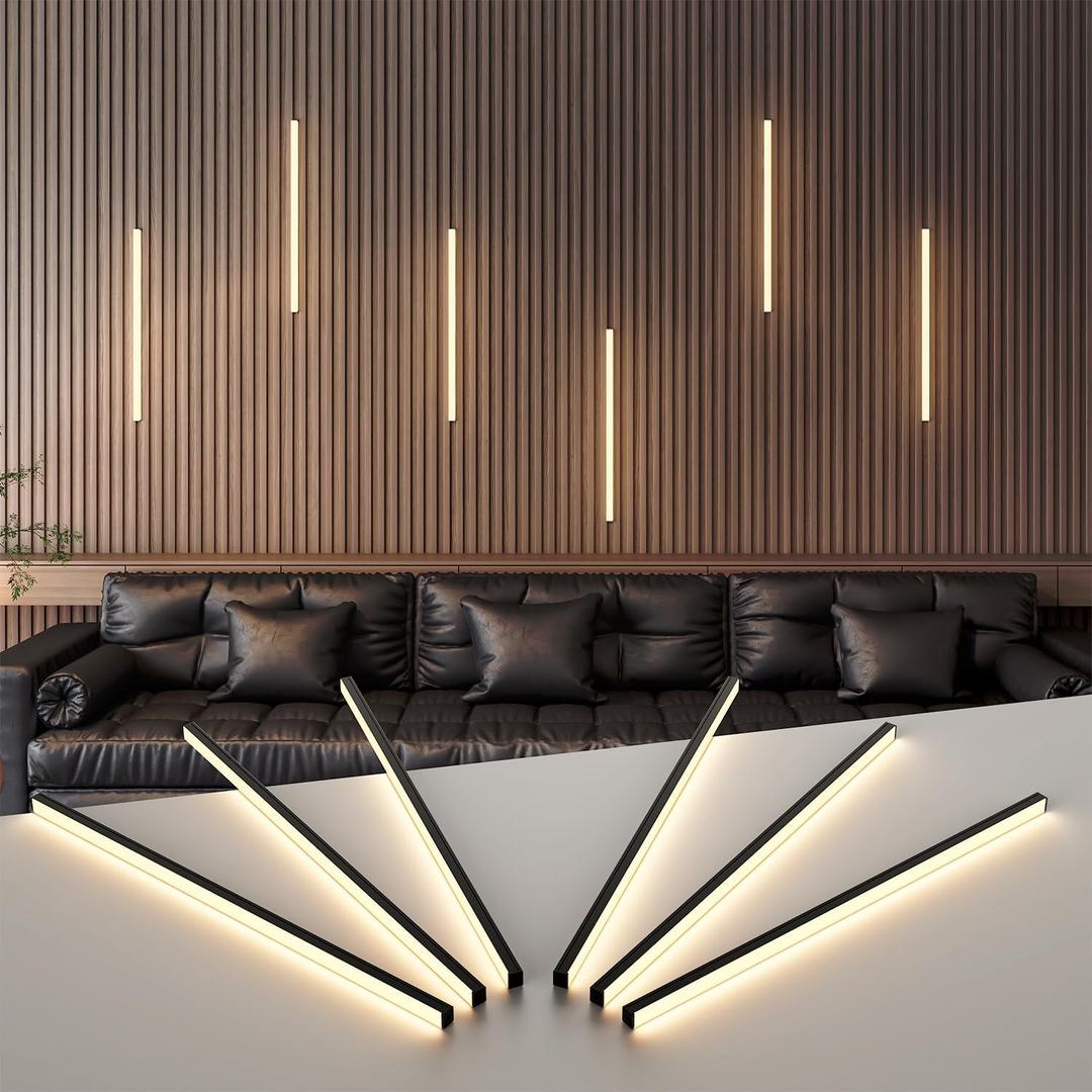 Wall Led Lights - GloryAir 6pcs Black 3000K Warm White Led Panel Light Strips, Self-Adhesive Dimmable Touch Switch Wall Slat Lights for Wood Slat, Fluted Panel, Bedroom Headboard
