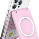 PROfezzion Magnetic Wallet Card Holder for MagSafe, RFID Blocking Hard Shell 4 Credit Card & Money Pocket Magnetic Wallet Stand for iPhone 16 15 14 13 12 Plus Max - Pink