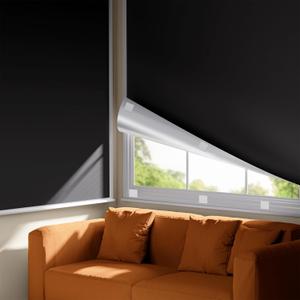 Portable Blackout Curtains for Bedroom 48" x 46", 100% Blackout Shades, No Drill Black Out Window Cover with Hook and Loop Tape, Temporary Window Blinds for Home Nursery Dorm Travel (Black)