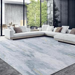 HOMBYS 8x10 Modern Area Rug for Living Room Bedroom, Large Boho Floor Carpet with Non-Slip Backing for Indoor Office Dining Room, Abstract Home Deco Non-Shedding, Machine Washable (Grey Blue)