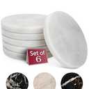 Gusto Nostro White Marble Coasters Set of 6 with Non-Slip Backing - Luxury Natural Stone Coasters for Drinks - Genuine Marble Kitchen Accessories, Round Stone Coaster for Kitchen Counter, Coffee Table