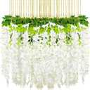 108 Pack 43.2 in/ 3.6 ft Artificial Fake Wisteria Hanging Flowers Wisteria Faux Flowers Garland Silk Vine Rattan Long Hanging Flowers String for Home Outdoor Wedding Party(Milky)