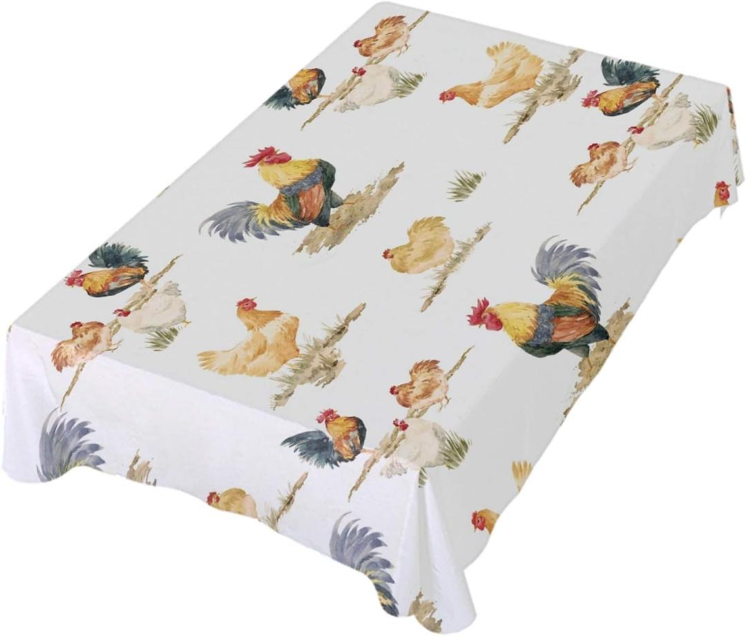 Table Decoration for Party Watercolor Rooster and Chicken Rectangle Table Cloth Polyester Tablecloth Rectangle Table 54 x 72 Inch for Dinner Table Decor