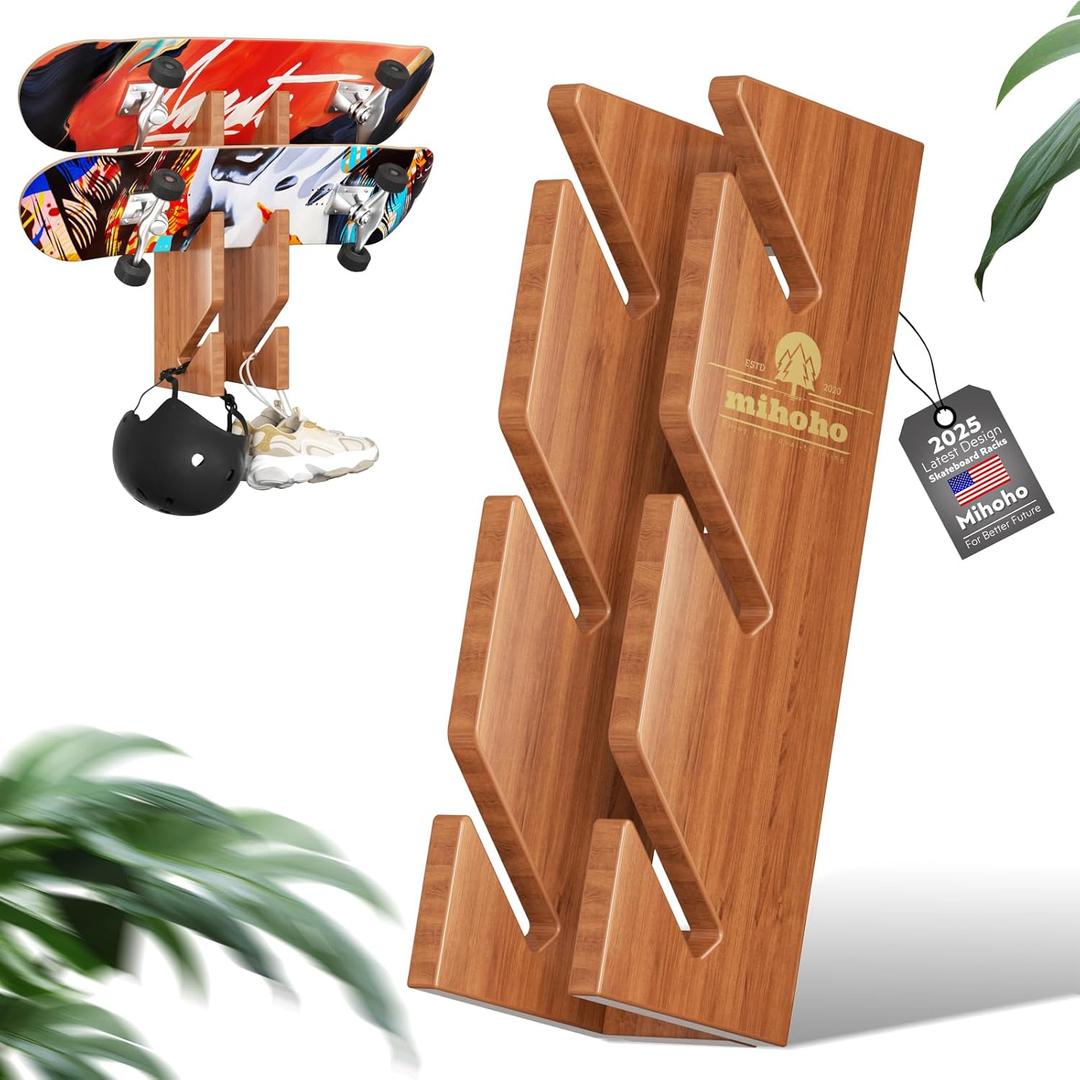 Stand 3-Layer Wooden Skateboard Holder, Snowboard Storage Display Rack, Longboard Kids Skateboard Deck (wood)