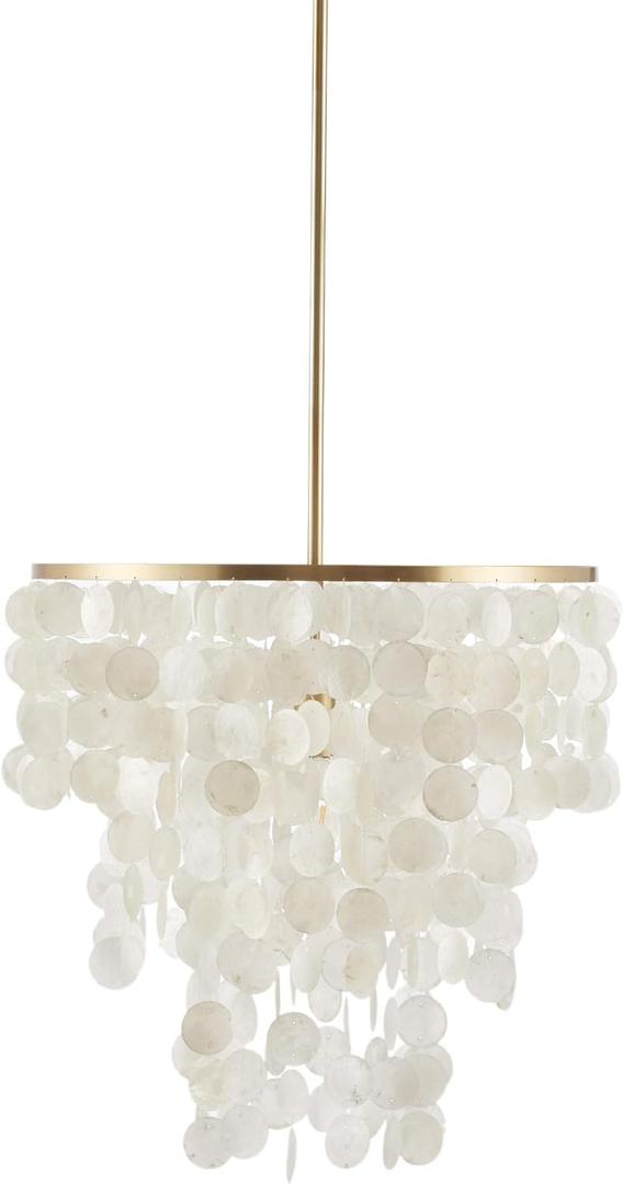 Urban Habitat Isla Capiz Chandeliers Coastal Modern with White Shell Shade Dimmable Ceiling Lamp for Dining Room, Living Room Lighting Fixtures Hanging