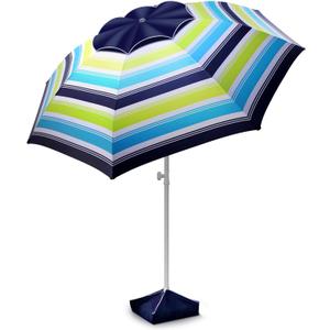 Fisqueen 8FT Large Beach Umbrella for Sand Heavy Duty Wind Portable, Sand Anchor and Stand Bag, UPF 50+ UV Protection, Level 7 Wind Resistance Design, Windproof for Beach, Patio, Yard