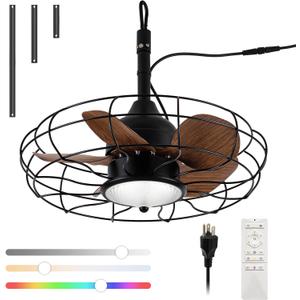 Gazebo Ceiling Fan with Lights, 20'' RGB Outdoor Waterproof Plug In IP65 Fan, Wet Rated with Dual Lighting System with Remote, 7-Color RGB & 3-Color Dimmable LED, Easy Hanging with Hook for Patio