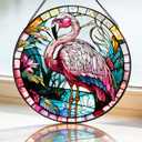 7.87'' Flamingo Suncatcher Stained Glass Window Hanging Summer Bird Sun Catcher Decorations Kitchen Home Wall for Girls Women Flamingos Lovers Gifts Housewarming Valentines Day