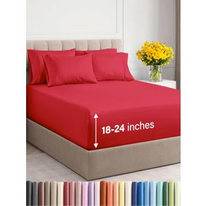 Extra Deep Queen Sheet Set - 6 Piece Breathable & Cooling Sheets - Hotel Luxury Bedding Set w/18-24 Inch Extra Deep Pockets - Easy & Secure Fit - Super Soft, Wrinkle Free and Comfy - Red, Queen Size (26 - Red)