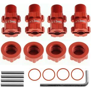 RC Wheel Hex 13mm Extended Wheel Hub Drive 14mm to 17mm with Anti-dust Cap Nuts 17mm Alum for Arrma Senton Granite Big Rock Vorteks 3S Senton Granite Mega550 Infraction Mega570 Upgrade Parts (Red)