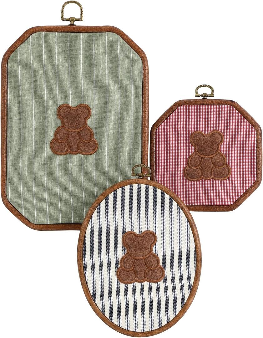 Novabright 3 Pack Handmade Vintage Teddy Bear Wall Art Nursery Canvas Print, Cute Teddy Bear Room Decor for Baby Shower Favor Bedroom Decor