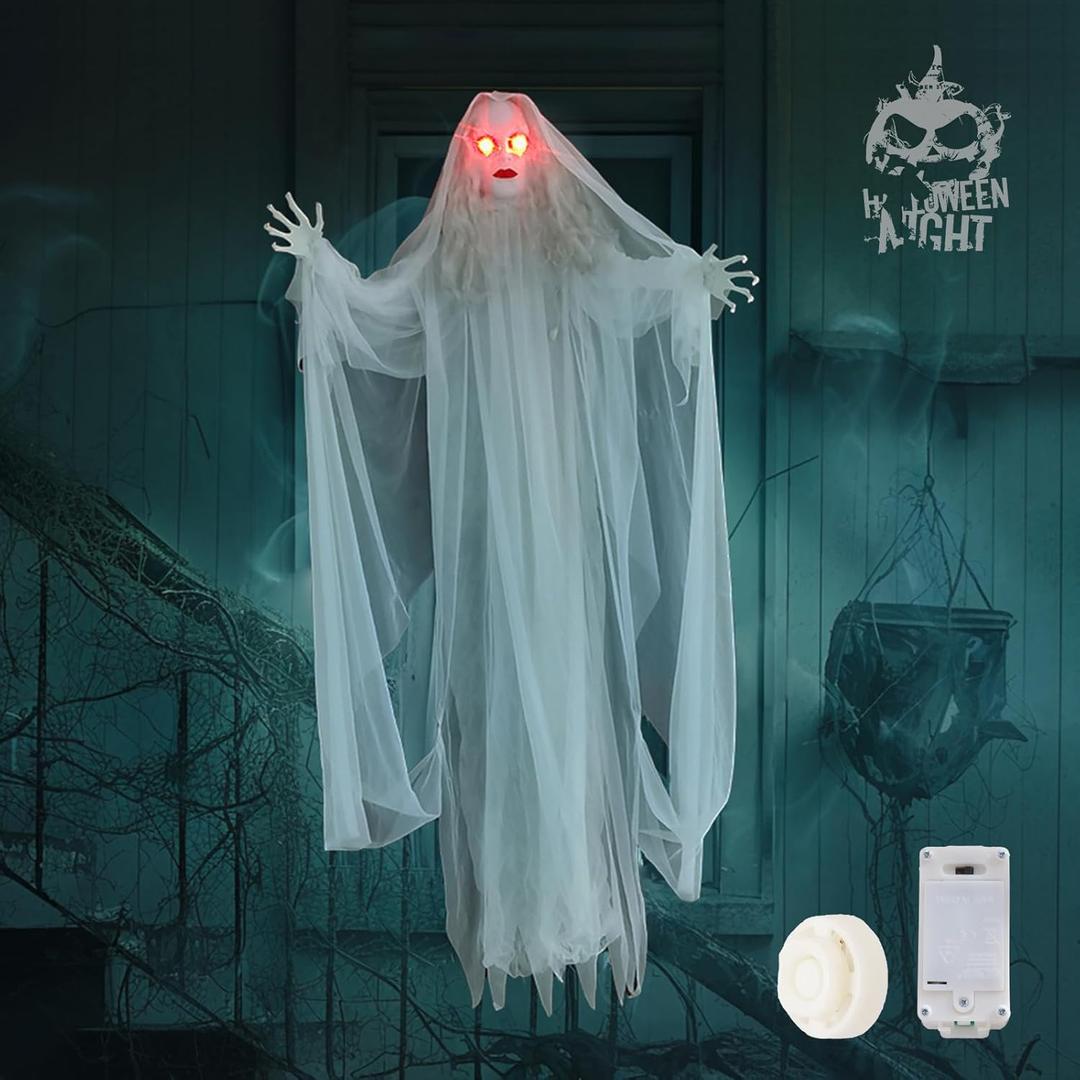 Halloween Hanging Ghosts 6FT White Ghost Ghost for Halloween Outdoor Decorations Front Yard Porch Patio Lawn Garden Trees Party Decor and HolidayWithout Battery