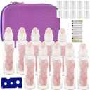 Essential Oil Roller Bottle 10ml w EVA Carrying Travel CaseClear Glass Bottle with silver Cap10packGemstone Roller BallsHealing Crystal Chips InsideOpener)Gemstone Roller Ball Bottles (Rose Quartz)