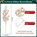16 Pcs Christmas Berry Stems,7.8 Inch Artificial Champagne Christmas Ornaments Christmas Tree Decor,Xmas Tree Filler Decorations Glitter Berry Stems for DIY Xmas Wreath Wedding Party Decor