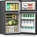 COWSAR 3.2 Cu.Ft Mini Fridge and Freezer, Double Door Compact Fridge for Bedroom, Adjustable Thermostat, Energy-efficient Low Noise Small Refrigerator For Dorm, Office, Bar, RV, Bedroom (Black)