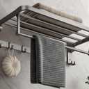 Mustorn Bathroom Towel Rack with Towel Bar and Hooks 23.6 in Foldable Towel Shelf Wall Mounted Lavatory Towel Organizer Modern Gray Finish