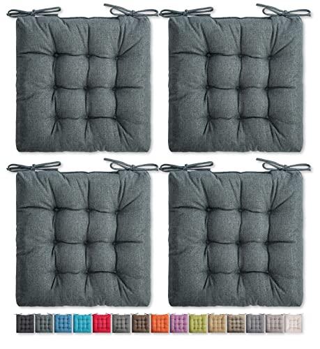 SQUARE MOON 4 Pack Chair Cushions, Seat Cushions, Chair Pads, Chair Mat for Indoor, Outdoor Dining Chair, Kitchen Chairs, Dining Room Chairs (16" × 16" × 4 Pack, Dark Grey)