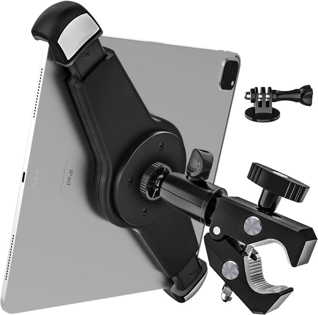 woleyi Large Tablet Mount Holder with 1/4" Screw Thread for Spin Bike, Treadmill, Microphone Stand, Tripod Adapter, Exercise Bicycle, Handlebar, for iPad Pro 13 Air & 9.5-14.5" Tablet, Gopro, Camera