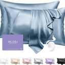 100% Silk Pillow Cases 2 Pack Queen Size Mulberry Silk Pillowcase Set of 2 for Hair and Skin 22 Momme Highest Grade 6A Silk Cooling Soft Smooth with Zipper 20 x 30 Inches, Grey Blue