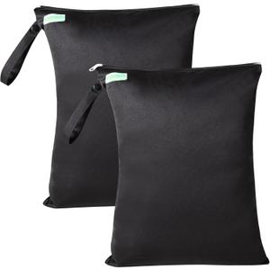 wegreeco Wet Dry Bag for Baby Swimsuit, Small Wet Dry Bag for Clothes Diaper and Breast Pump Parts, Large Baby bag for Travel,Gym Clothes,Beach,Pool,Extra Clothes (Black,2 Pack)