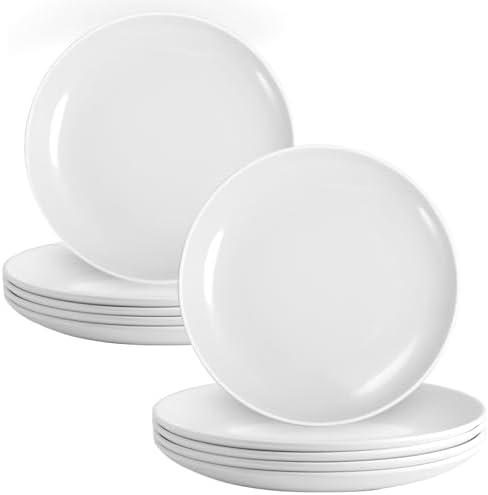 Tivcck 12 Pcs White Melamine Plates, 9 Inch Melamine Dinner Plates, Round Salad Plates, Reusable Dinnerware Dishes for Everyday Use, Indoor and Outdoor, Breakresistant