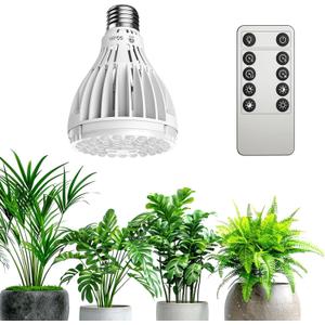 Dimmable Grow Light Bulb, Full Spectrum with Remote Control, Auto On Off Timing 4 8 12 Hrs, 32W PAR20 (350 Watt Equiv) Grow Lamp with Optical Lens for High PPFD, Energy Saving for Indoor Plants (Grey)