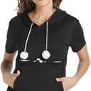 Women Big Pouch Shirt Pet Holder Pocket Top Short Sleeve Solid Color T-Shirt, Large 