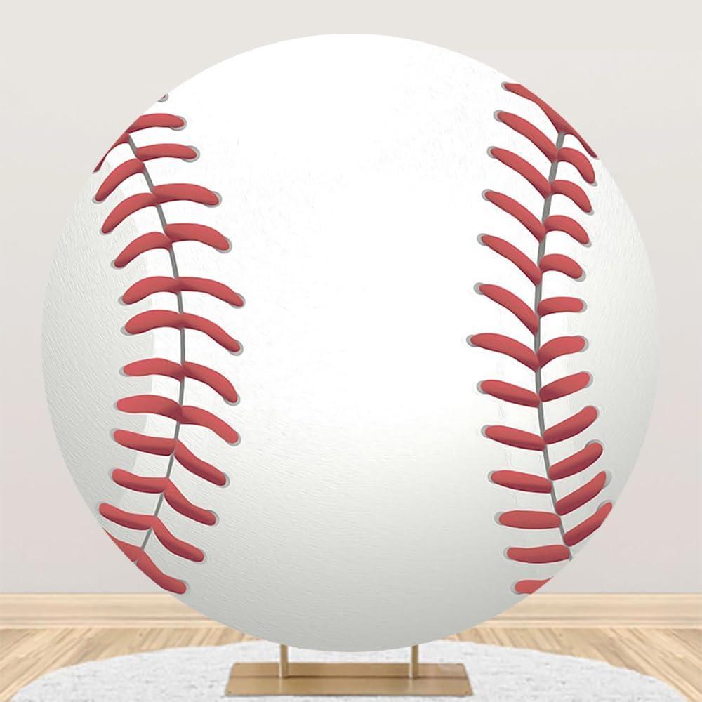 Renaiss 5x5ft Baseball Round Backdrop Cover Hardball Circle Photography Background Batter Pitcher Hit Batting Catcher Athletes Baby Shower Birthday Party Decor Sport Games Arch Photo Booth Props