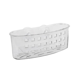 Home Basics Wide Plastic Bath Caddy with Suction Cups, Clear