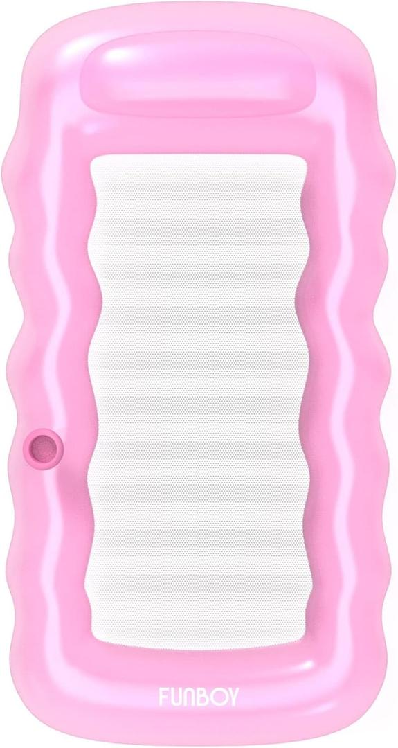 FUNBOY Clear Inflatable Mesh Pool Lounger Mesh Water Hammock with Built-in Pillow 70" Pool Hammock Float for Adults Swimming Pool Accessories & Tanning Pool Lounger Float for Pool Party & Summer (Pink)