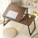 Laptop Desk for Bed, Adjustable Laptops Stand with 5 Adjustable Angles, Portable Lap Tray Table with Cup Holder, Laptop Bed Desk Tray for Eating Working Writing Reading (Brown)